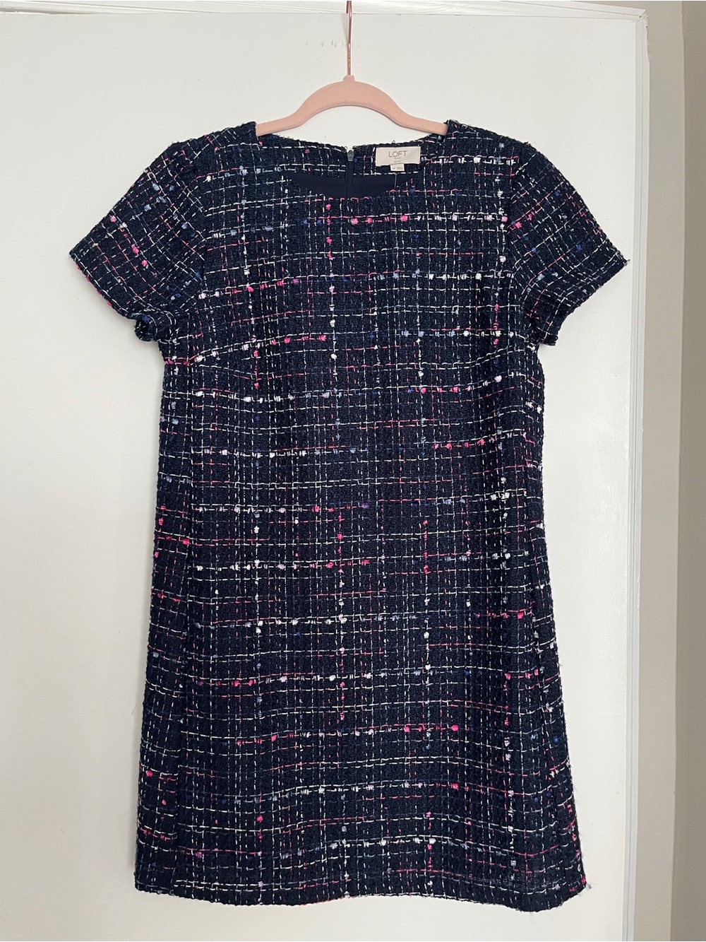 LOFT Navy Tweed Shift Dress NWT
